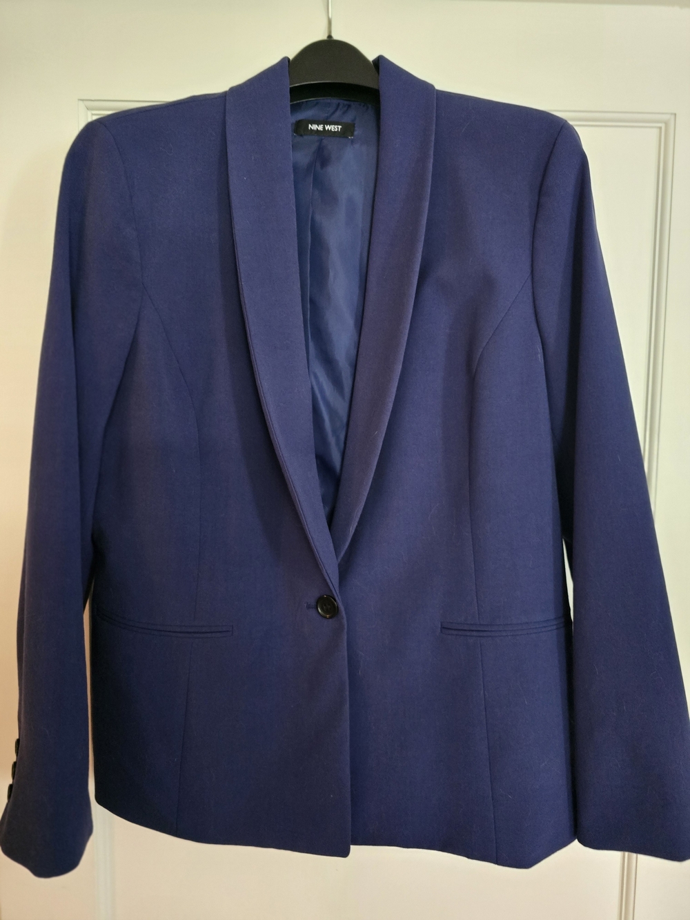 Nine West Navy Shawl Collar Single-Button Blazer US 14